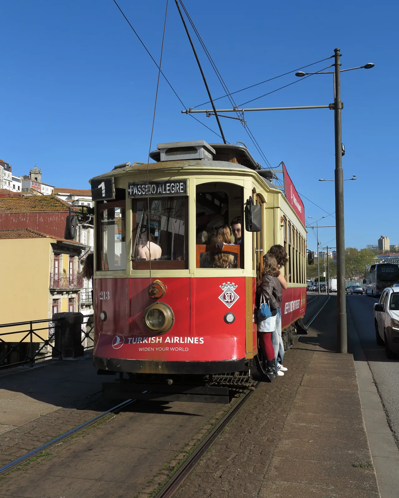 A tram and the surrounding streets in Porto